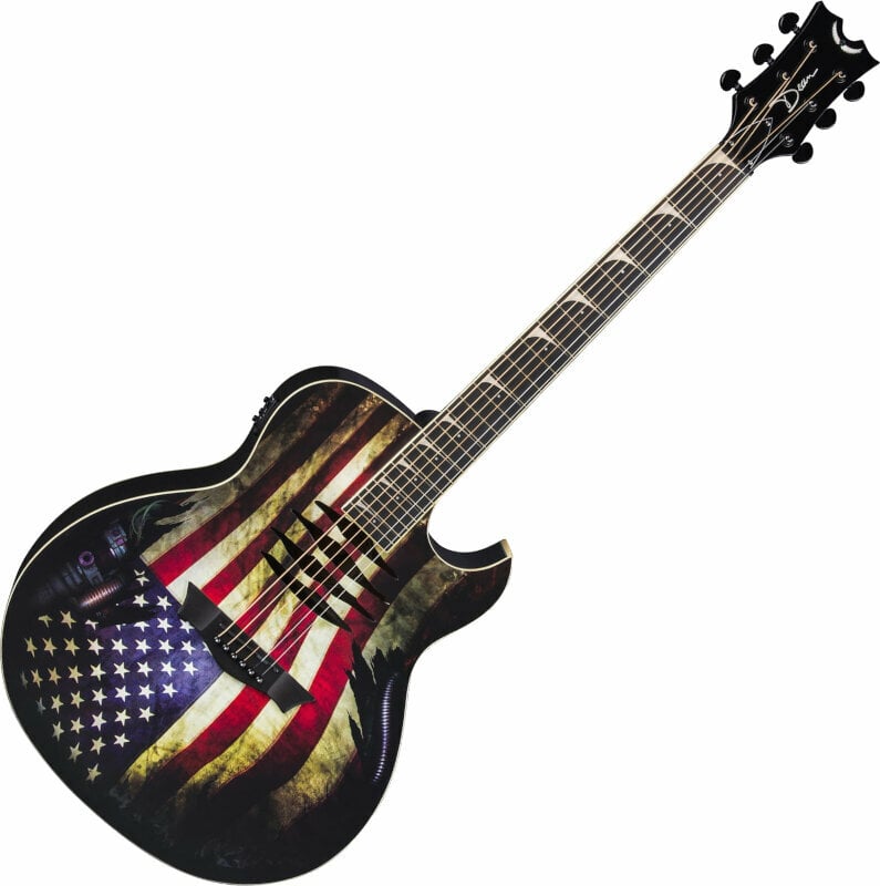 Jumbo elektro-akoestische gitaar Dean Guitars Mako Valor A/E USA Flag