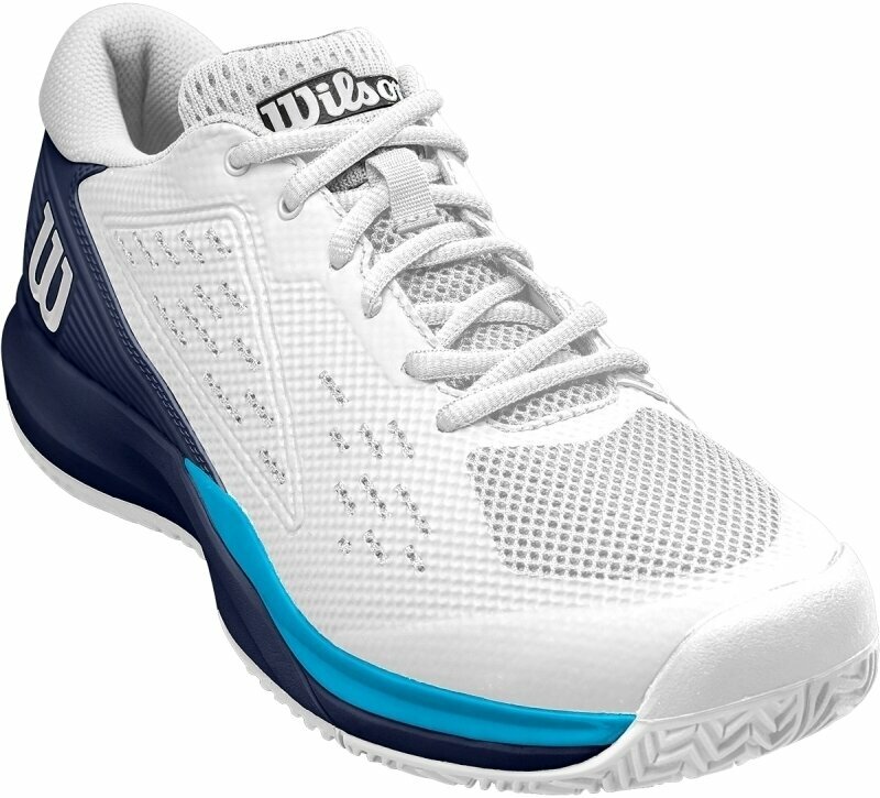 Chaussures de tennis pour hommes Wilson Rush Pro Ace Mens Tennis Shoe White/Peacoat/Vivid Blue 43 1/3 Chaussures de tennis pour hommes