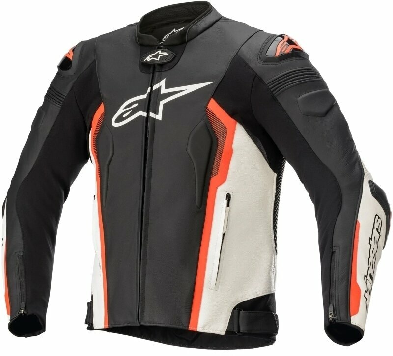 Lederjacke Alpinestars Missile V2 Leather Jacket Black/White/Red Fluorescent 54 Lederjacke