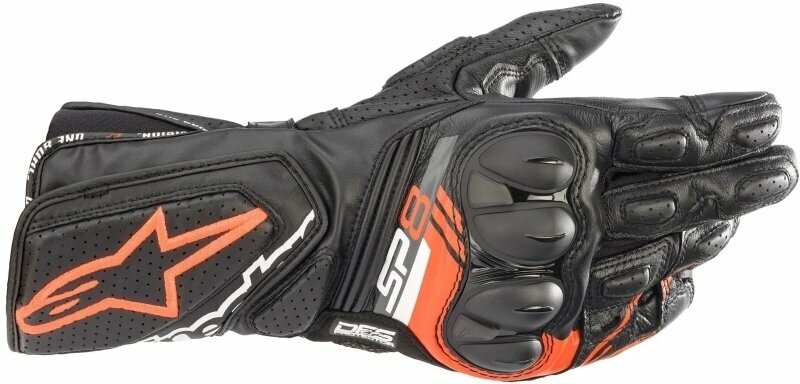 Moottoripyöräilijän käsineet Alpinestars SP-8 V3 Leather Gloves Black/Red Fluorescent L Moottoripyöräilijän käsineet