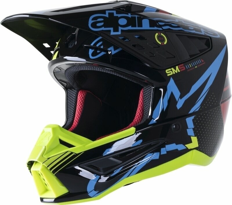 Hjälm Alpinestars S-M5 Action Helmet Black/Cyan/Yellow Fluorescent/Glossy M Hjälm