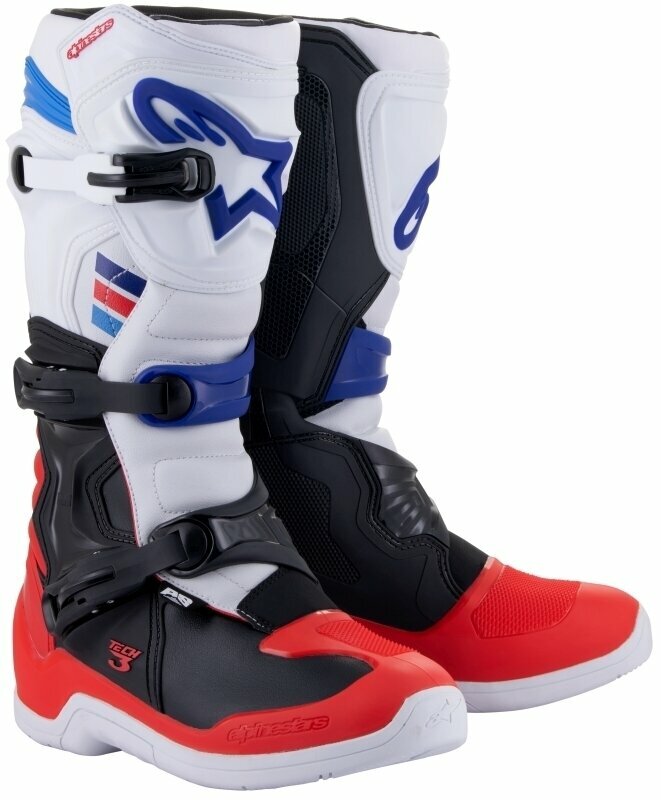 Motorcycle Boots Alpinestars Tech 3 Boots White/Bright Red/Dark Blue 40,5 Motorcycle Boots