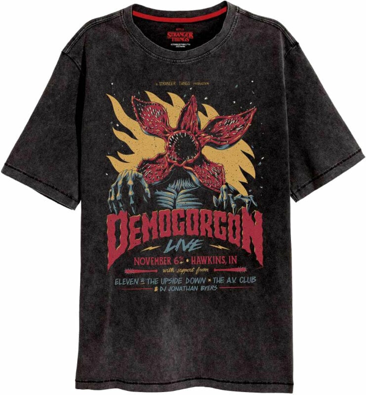 Tričko Stranger Things Vintage Demogorgon Acid Wash Black 2XL Tričko