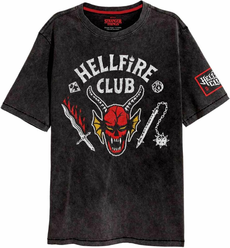 Tričko Stranger Things Hellfire Crest Acid Wash Black XL Tričko