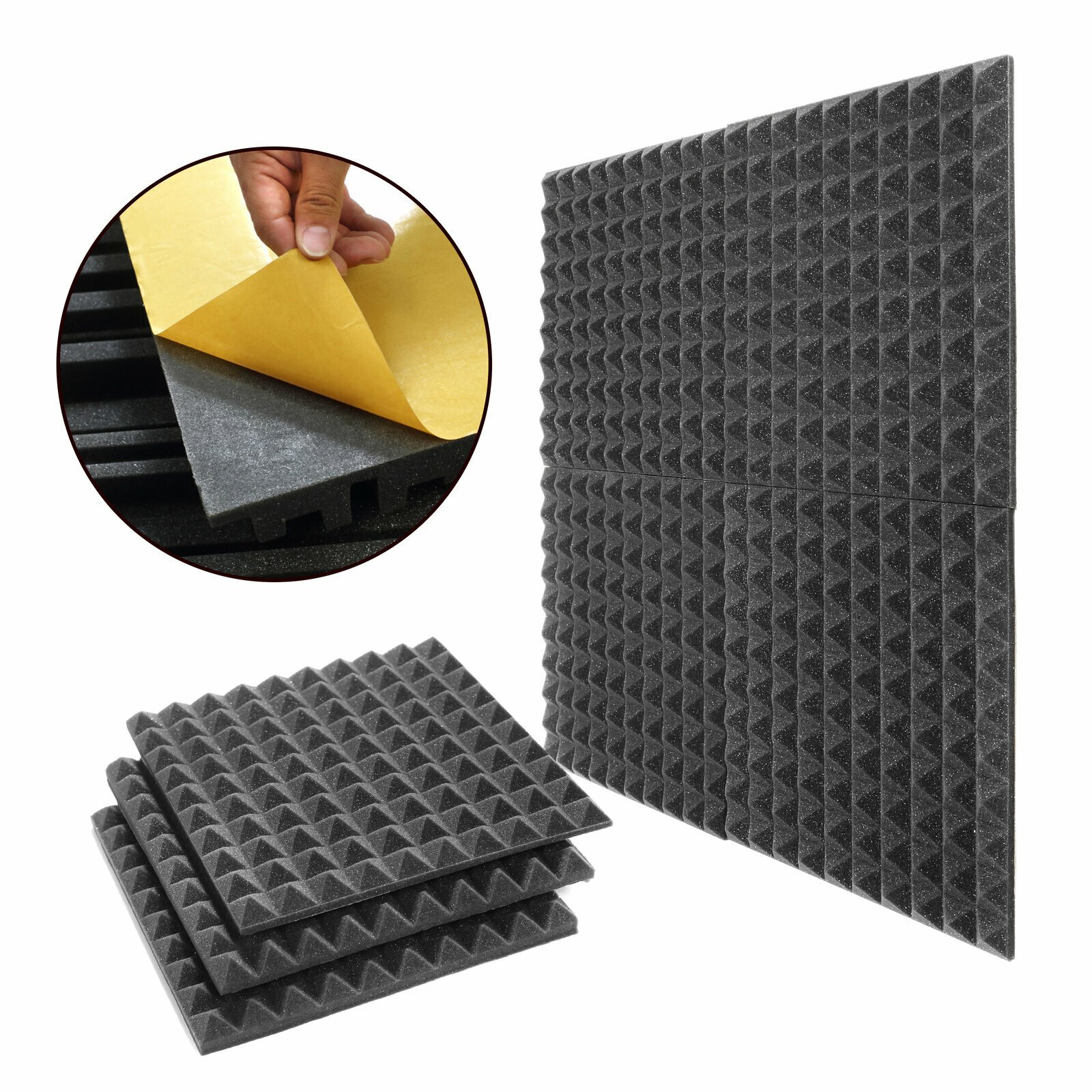 Panel de espuma absorbente Veles-X Acoustic Pyramids Self-Adhesive 30 x 30 x 3 cm - MVSS 302 Anthracite Panel de espuma absorbente