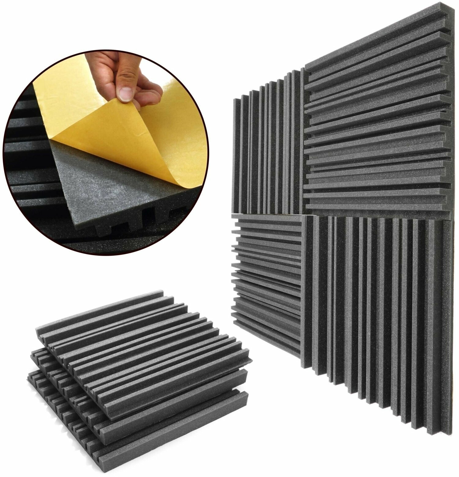 Absorbent foam panel Veles-X Acoustic Self-Adhesive Wedges 50 x 50 x 5 cm - MVSS 302 Anthracite