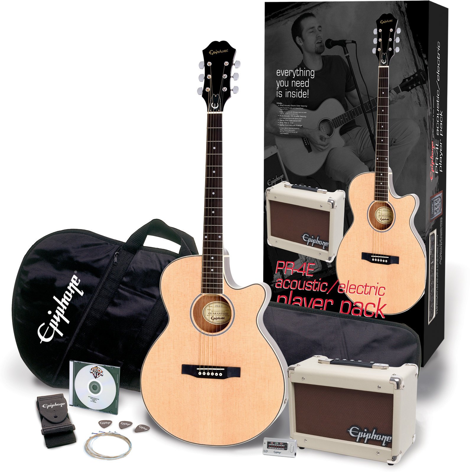 Chitară electro-acustică Jumbo Epiphone PR-4E Player Pack