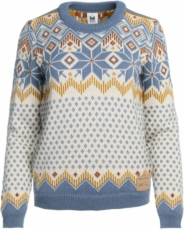 Ski-trui en T-shirt Dale of Norway Vilja Womens Knit Sweater Off White/Blue Shadow/Mustard XS Trui