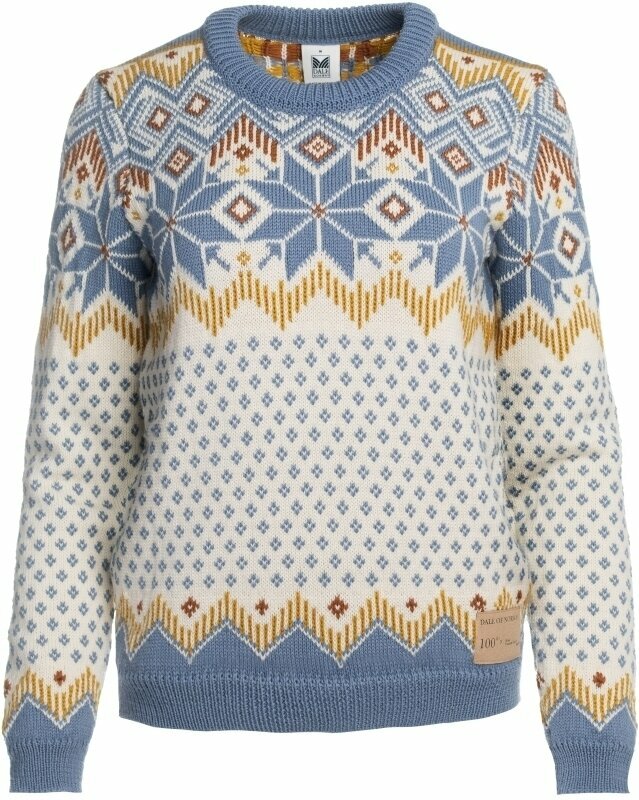 T-shirt/casaco com capuz para esqui Dale of Norway Vilja Womens Knit Sweater Off White/Blue Shadow/Mustard S Ponte