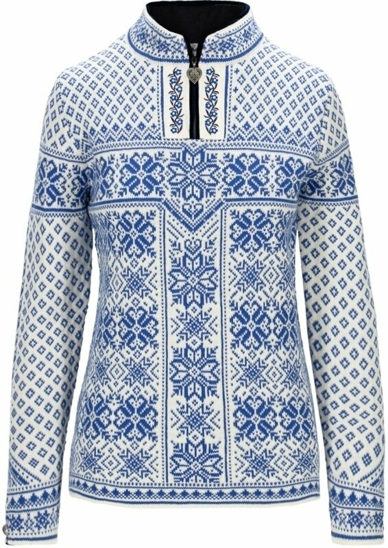 Bluzy i koszulki Dale of Norway Peace Womens Knit Sweater Off White/Ultramarine M Sweter