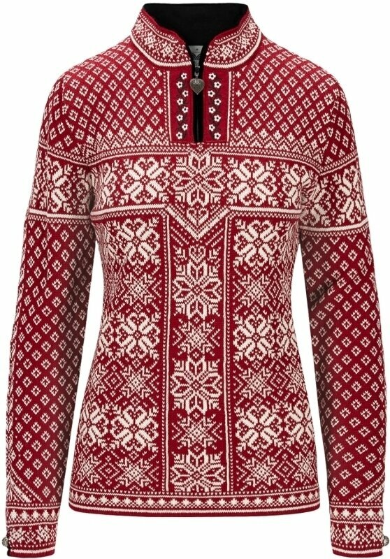 Ski T-shirt /hættetrøje Dale of Norway Peace Womens Knit Sweater Red Rose/Off White M Jumper