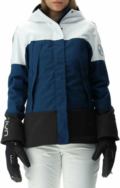 Skijakke UYN Lady Natyon Snowqueen Jacket Full Zip Optical White/Blue Poseidon/Black S