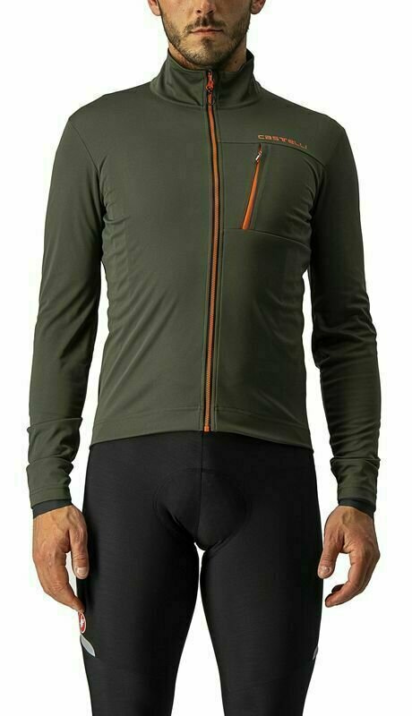 Cycling Jacket, Vest Castelli Go Jacket Military Green/Fiery Red XL Jacket