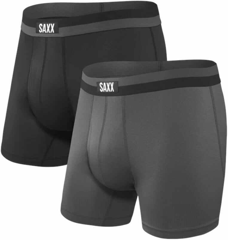 Fitness fehérnemű SAXX Sport Mesh 2-Pack Boxer Brief Black/Graphite XL Fitness fehérnemű
