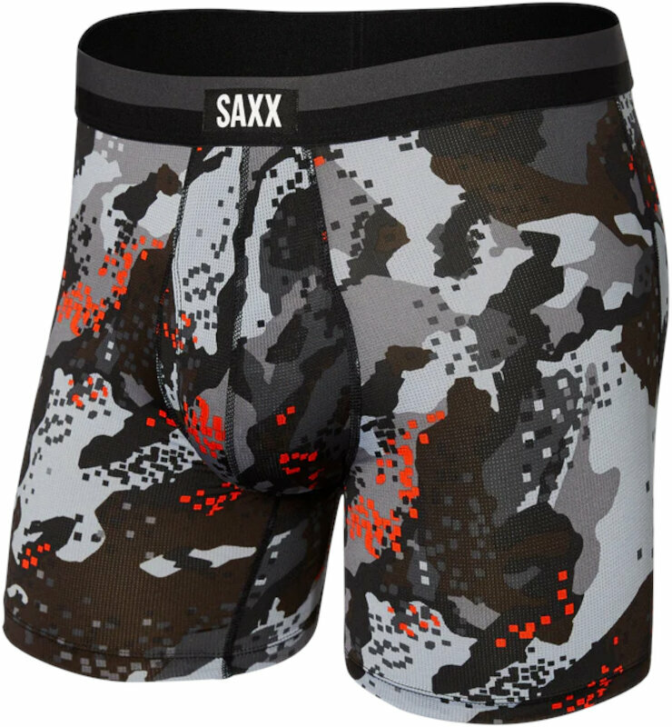 Fitness fehérnemű SAXX Sport Mesh Boxer Brief Graphite Digi Quake Camo L Fitness fehérnemű