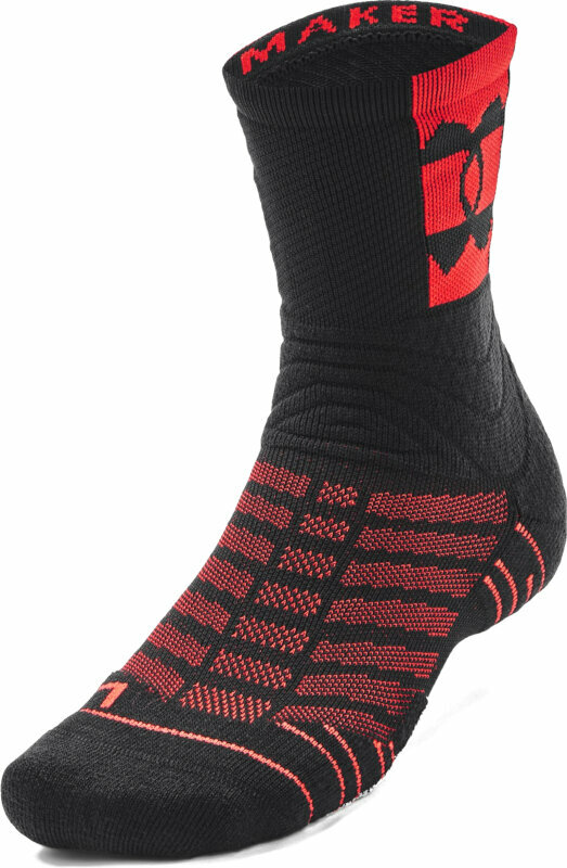 Fitness Socks Under Armour UA Playmaker Mid Crew Black/Bolt Red XL Fitness Socks