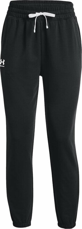 Calças/leggings de corrida Under Armour Women's UA Rival Terry Joggers Black/White S Calças/leggings de corrida