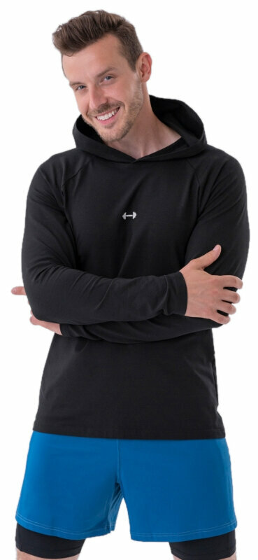 T-shirt de fitness Nebbia Long-Sleeve T-shirt with a Hoodie Black L T-shirt de fitness