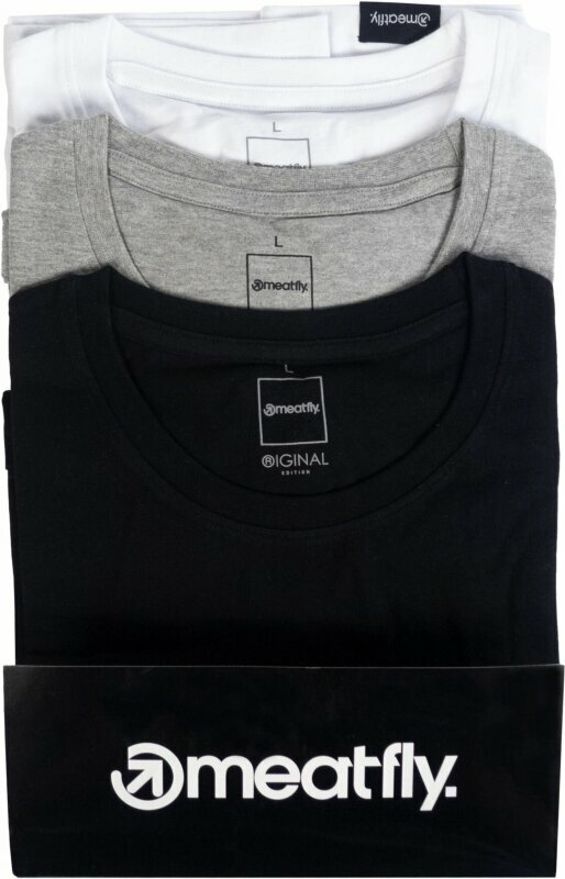 Friluftsliv T-shirt Meatfly Logo T-Shirt Multipack Black/Grey Heather/White M T-shirt