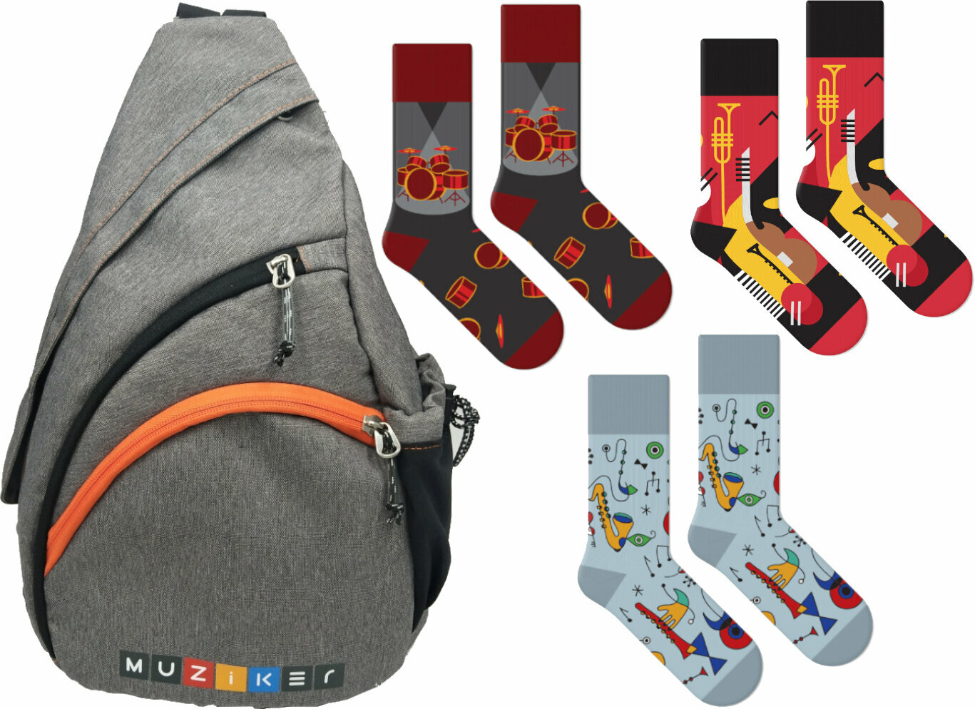 Plecak Muziker Backpack Small Grey + Drummers Dream + Miró Art + Jazz Socks SET Plecak