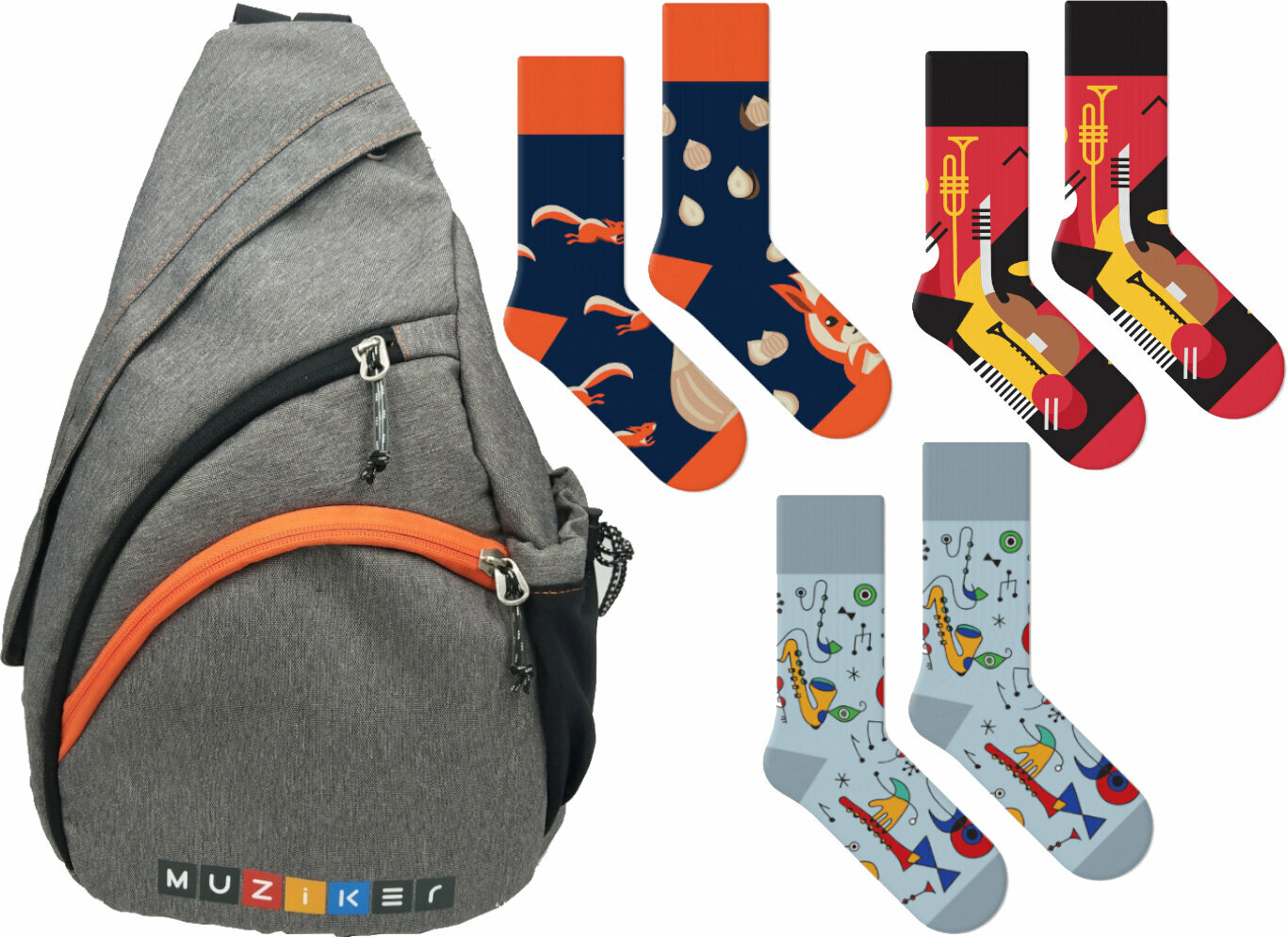 Plecak Muziker Backpack Small Grey + Miró Art + Jazz + Nutty Squirrel Socks SET Plecak