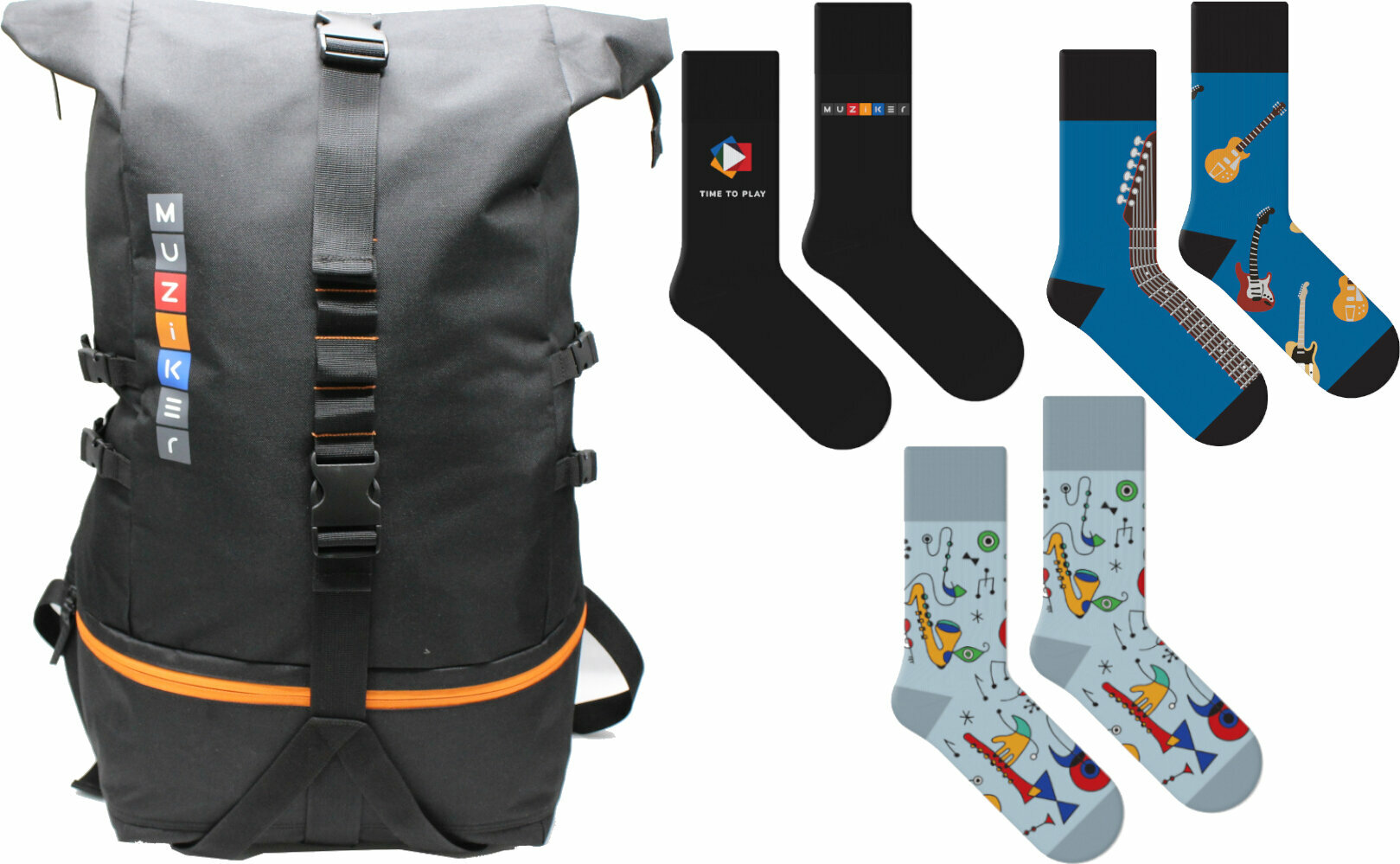 Plecak Muziker Backpack Big Black + Time To Wear + Miró Art + Tuned Socks SET Plecak