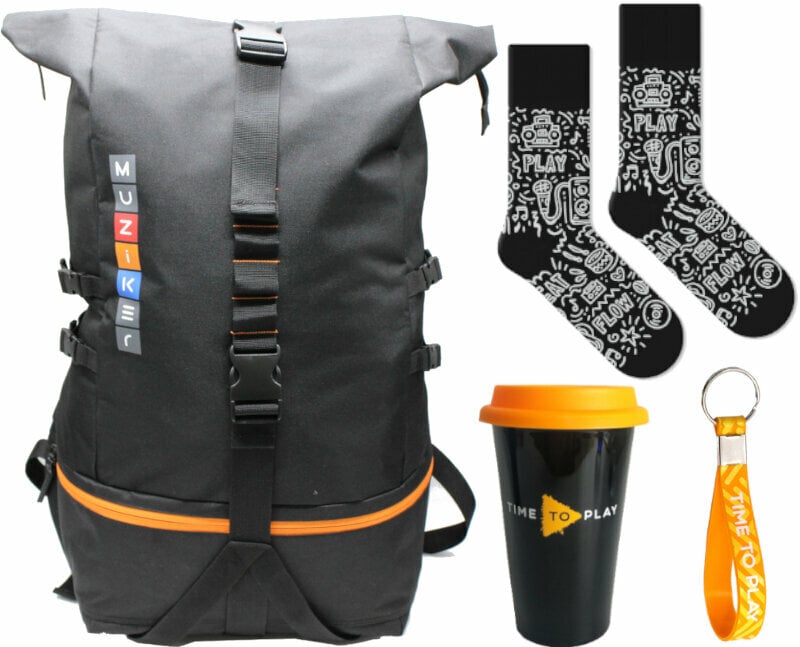 Plecak Muziker Backpack Big Black + Yellow Cup + Socks Music Doodles + Keychain Orange SET Plecak