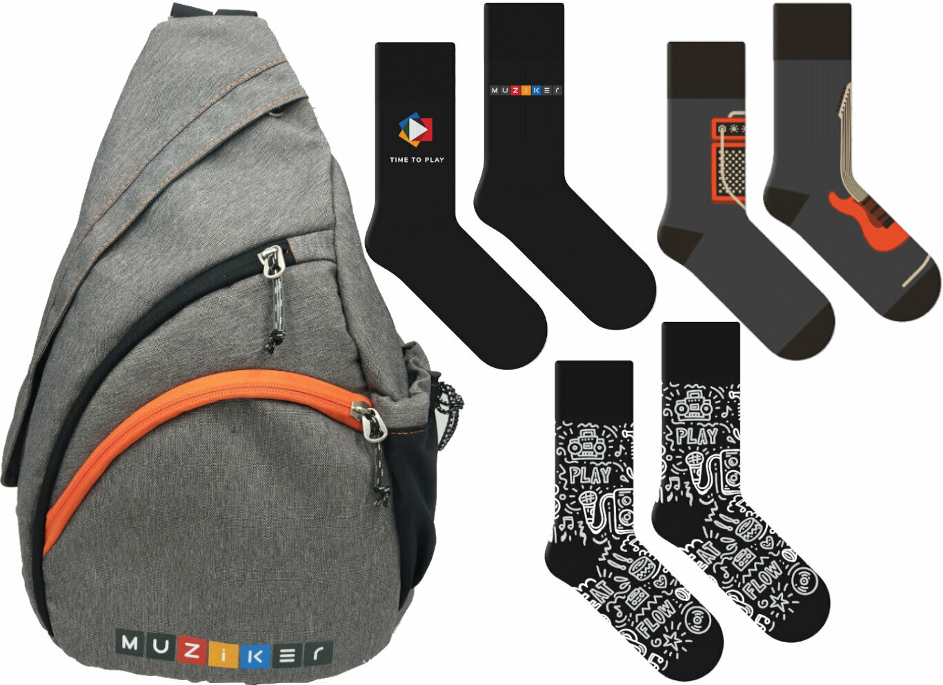 Plecak Muziker Backpack Small Grey + Guitar Combo + Time To Wear + Music Doodles Socks SET Plecak
