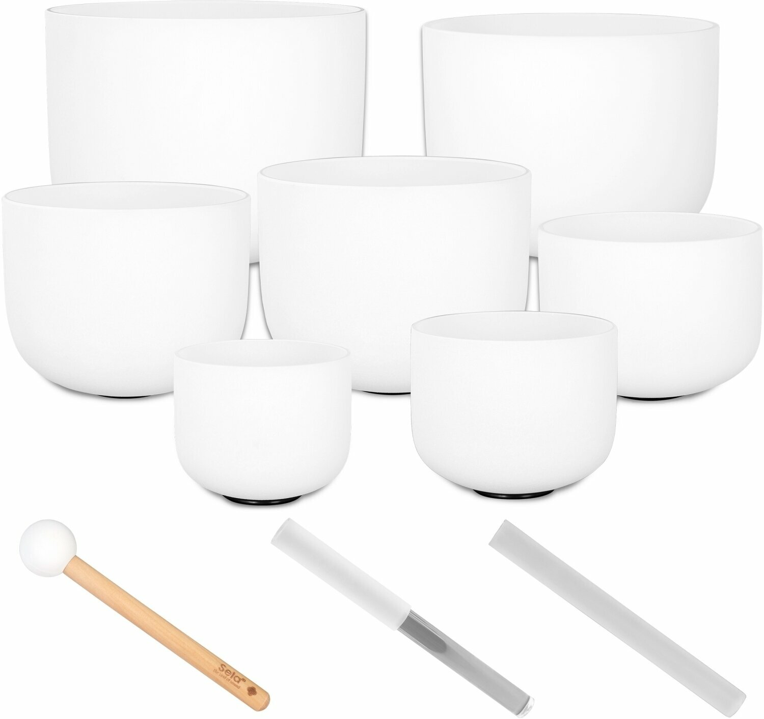 Percussion für Musiktherapie Sela Crystal Singing Bowl Set Frosted 440Hz
