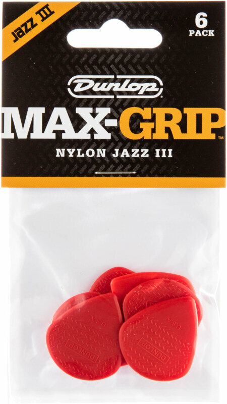 Plectrum Dunlop 471P3N Nylon Max Grip Jazz III Player Pack Red Plectrum
