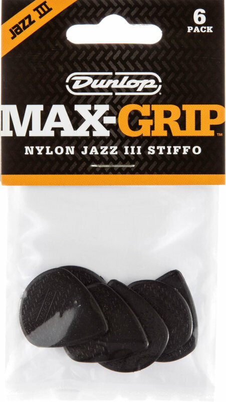 Plectrum Dunlop 471P3S Nylon Max Grip Jazz III Player Pack Stiffo Plectrum