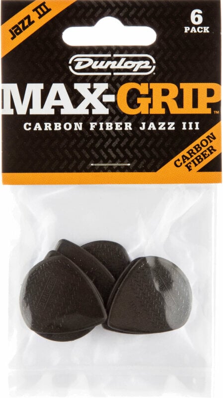 Púa Dunlop 471P3C Nylon Max Grip Jazz III Player Pack Carbon Púa