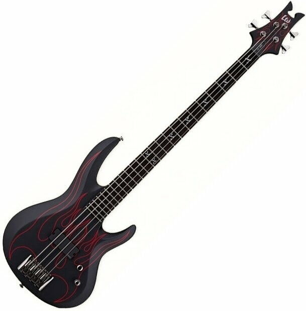 E-Bass ESP LTD FL-600 Black Satin w/ Flame Graphic