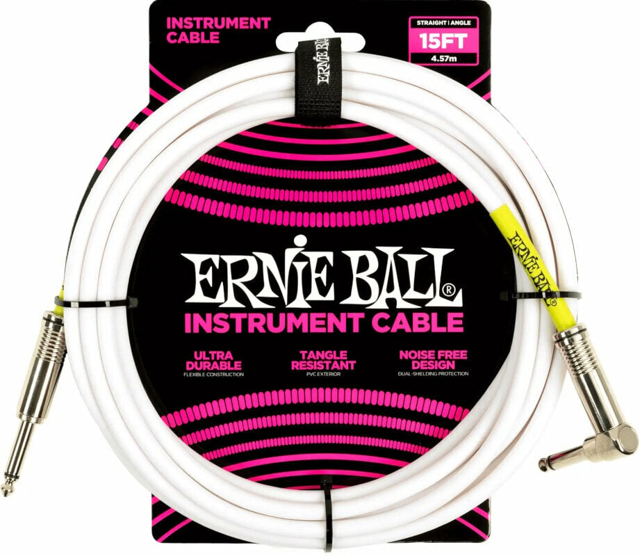 Инструментален кабел Ernie Ball P06400 Бял 4,6 m Директен - Ъглов
