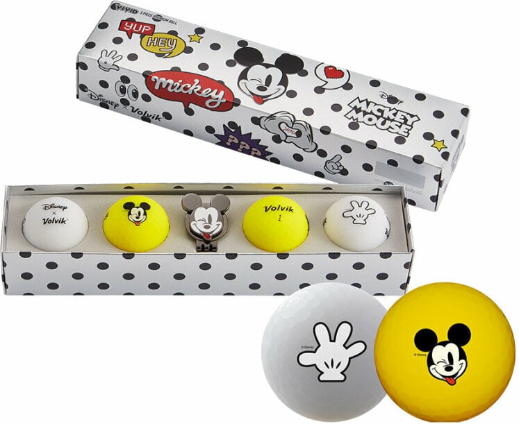 Golfball Volvik Vivid Disney Characters 4 Pack Golf Balls Mickey Mouse Plus Ball Marker White/Yellow