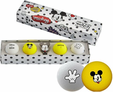 Golfball Volvik Vivid Disney Characters 4 Pack Golf Balls Mickey Mouse Plus Ball Marker White/Yellow - 1