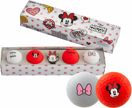 Golf Balls Volvik Vivid Disney Characters 4 Pack Golf Balls Minnie Mouse Plus Ball Marker White/Yellow - 1
