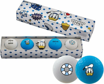 Golf Balls Volvik Vivid Disney Characters 4 Pack Golf Balls Donald Duck Plus Ball Marker White/Blue - 1
