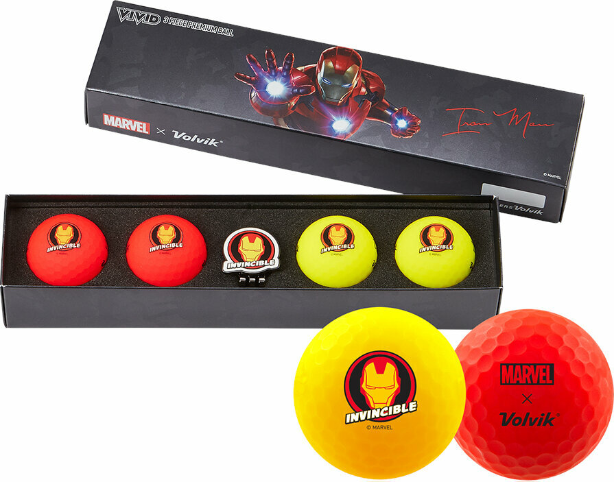 Μπάλες Γκολφ Volvik Vivid Marvel 2.0 4 Pack Golf Balls Iron Man Plus Ball Marker Red/Yellow
