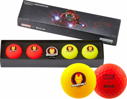 Golfball Volvik Vivid Marvel 2.0 4 Pack Golf Balls Iron Man Plus Ball Marker Red/Yellow - 1