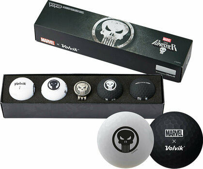 Golf Balls Volvik Vivid Marvel 2.0 4 Pack Golf Balls The Punisher Plus Ball Marker White/Black - 1