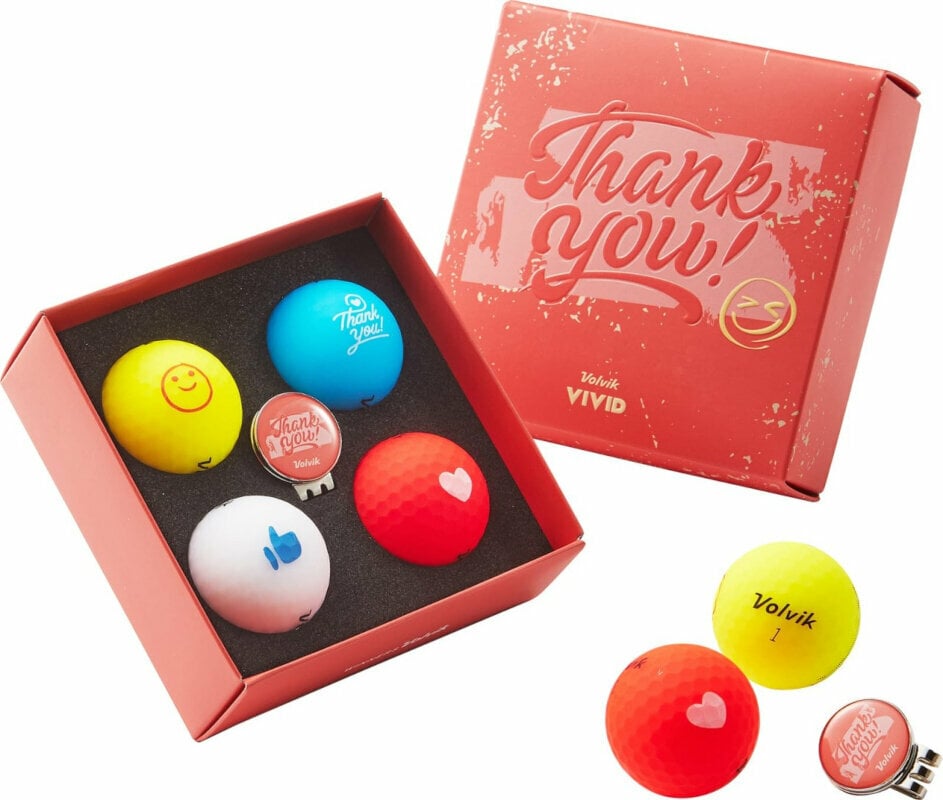 Golfový míček Volvik Vivid Thank You 4 Pack Golf Balls Plus Ball Marker