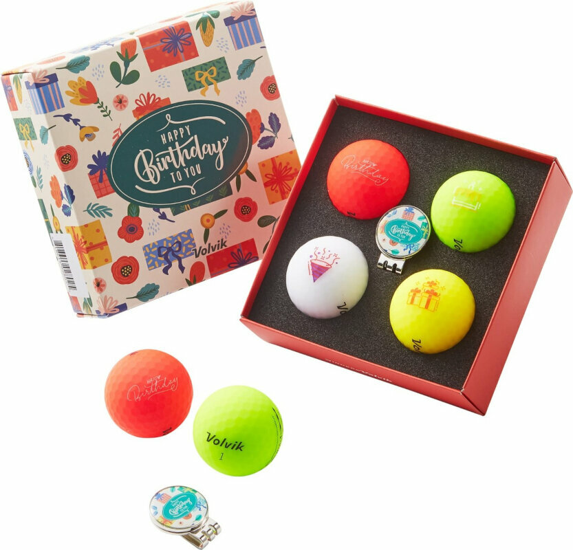 Golfball Volvik Vivid Birthday 4 Pack Golf Balls Plus Ball Marker