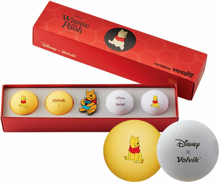Golfový míček Volvik Vivid Lite Disney Characters 4 Pack Golf Balls Winnie The Pooh Plus Ball Marker Orange/White