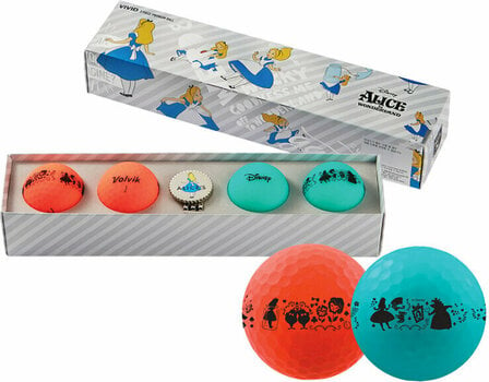 Golfball Volvik Vivid Disney 4 Pack Golf Balls Gift Set Alice in Wonderland Plus Ball Marker Red/Blue - 1