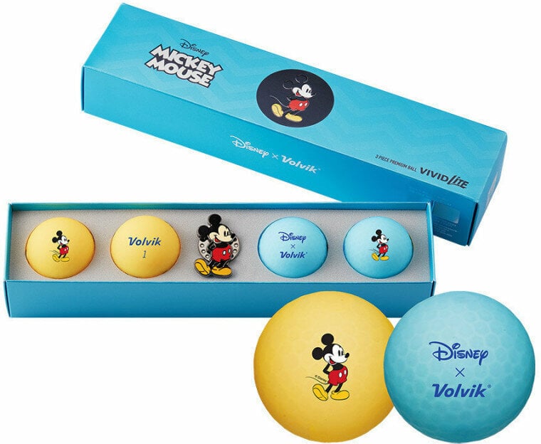 Golfová loptička Volvik Vivid Lite Disney Characters 4 Pack Golf Balls Mickey Mouse Plus Ball Marker Yellow/Blue