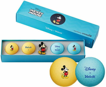 Golf Balls Volvik Vivid Lite Disney Characters 4 Pack Golf Balls Mickey Mouse Plus Ball Marker Yellow/Blue - 1
