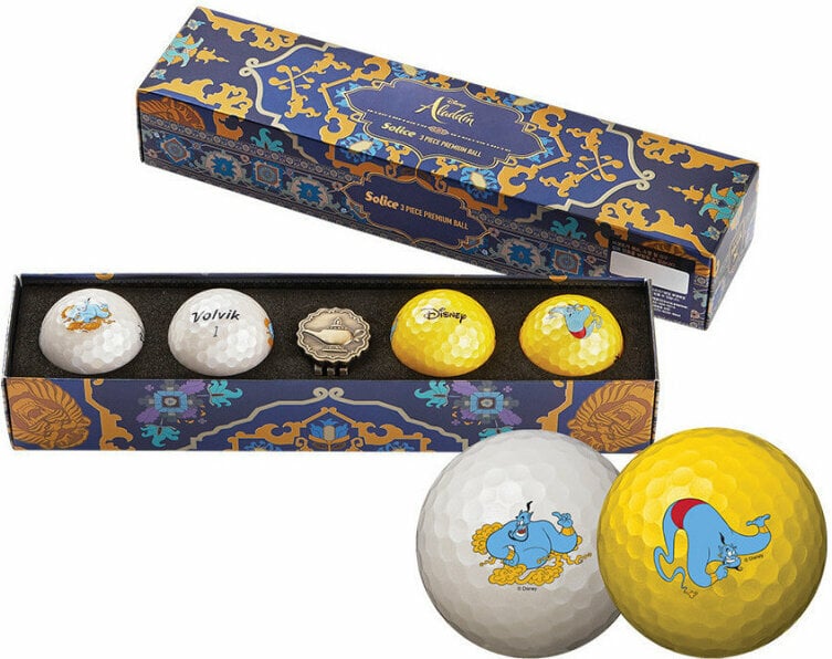 Golf Balls Volvik Solice Disney 4 Pack Golf Balls Aladdin Plus Ball Marker White/Gold
