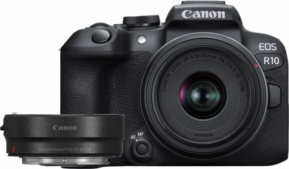 Câmara mirrorless Canon EOS R10 Body + EF-EOS R + RF-S 18-45mm IS STM Black Câmara mirrorless - 1