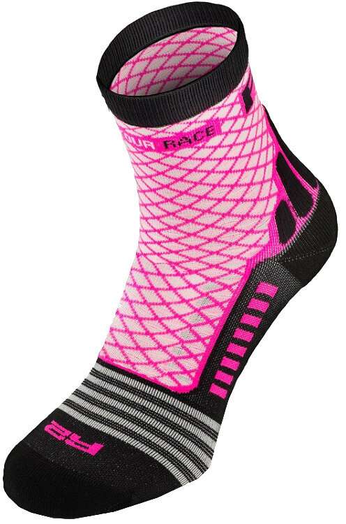 Calcetines de ciclismo R2 Mission Bike Socks White/Black/Pink M Calcetines de ciclismo